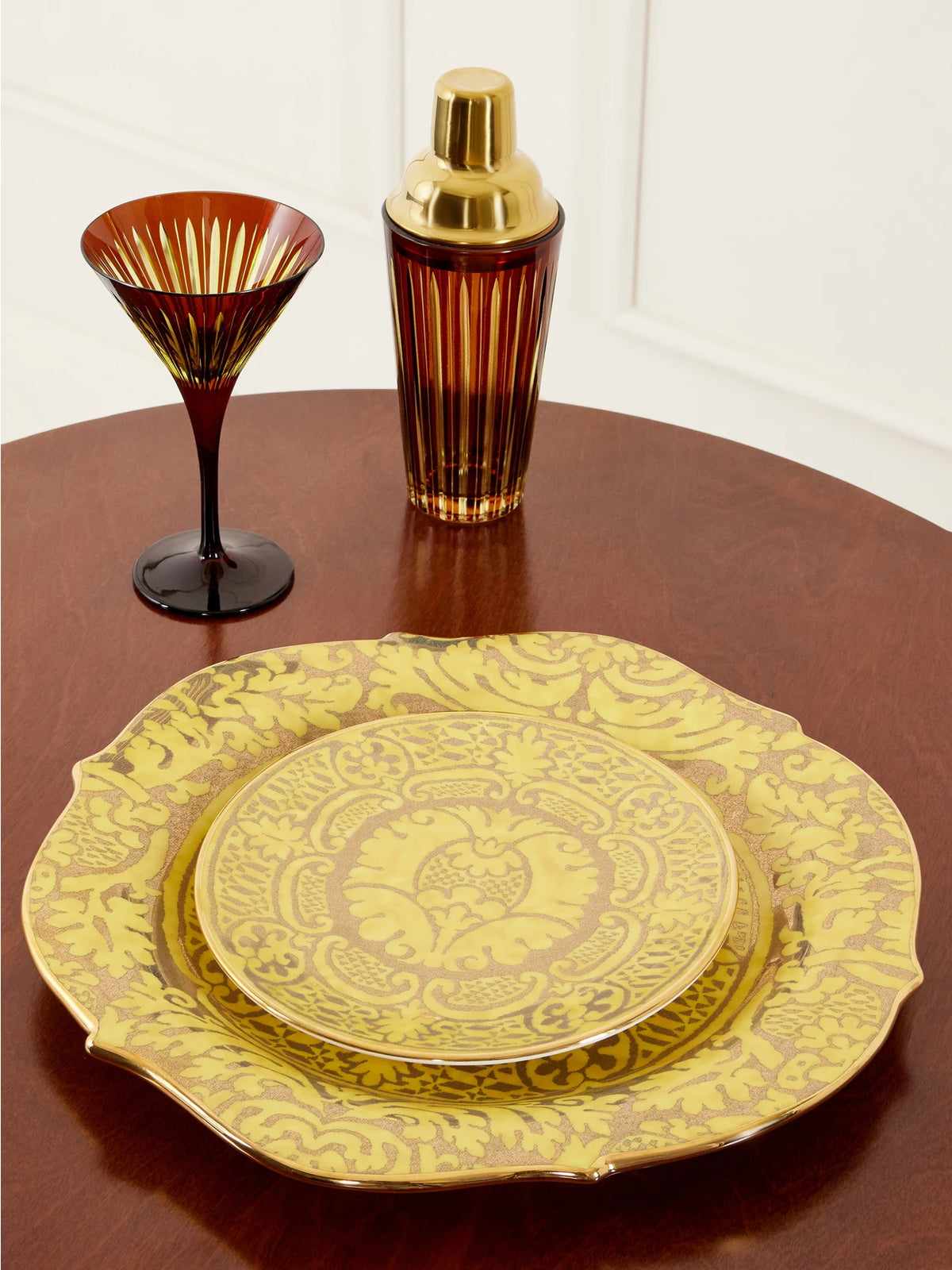 Image of Tableware. Product name - Fortuny Orsini Large Painted Porcelain Platter in Yellow colour by brand - L'Objet