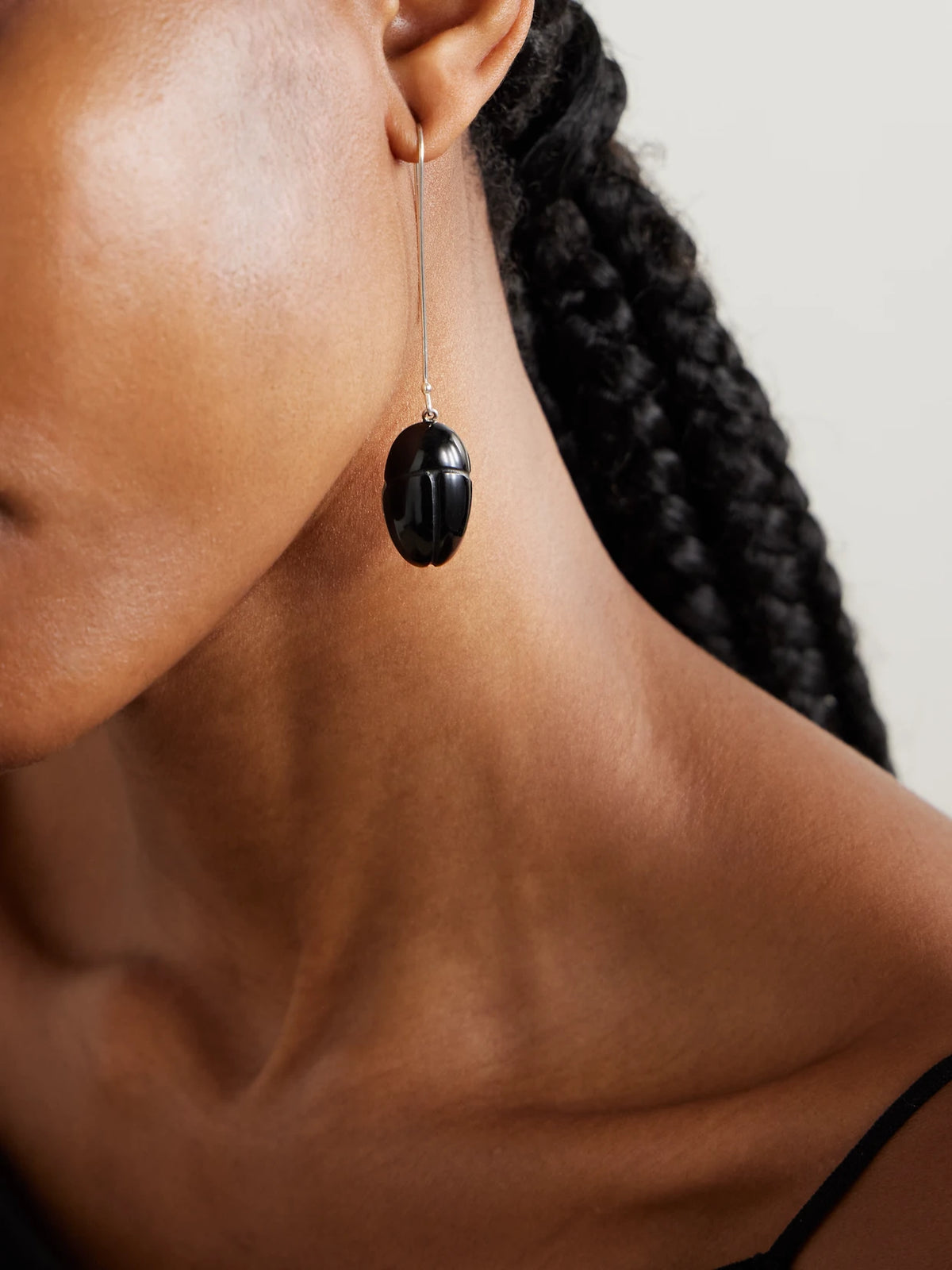 Image of Earrings. Product name - Scarab Silver Onyx Drop Earrings in Black colour by brand - Sophie Buhai