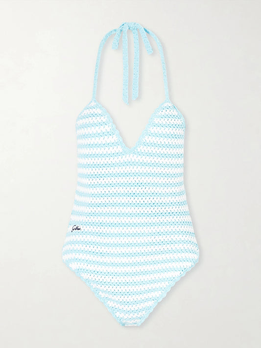 Karoline Striped Crocheted Swimsuit