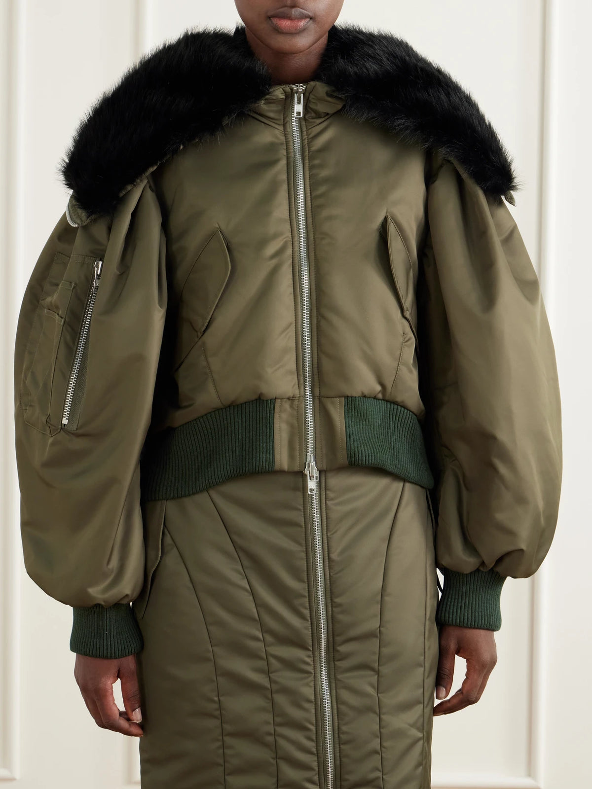 Simone Rocha Hooded Cropped Plush-trimmed Shell Bomber Jacket