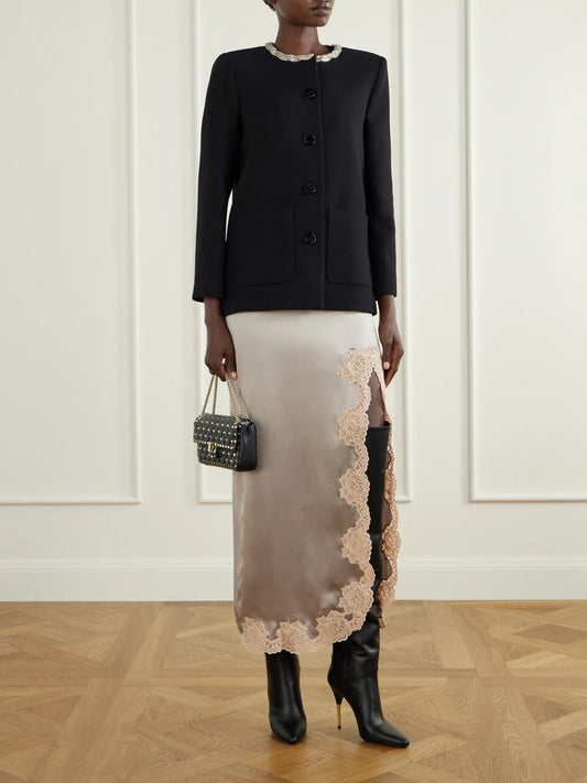 Image of Boots. Product name - Deboot 105 Paneled Leather Over-the-knee Boots in Black, Red colour by brand - Valentino Garavani