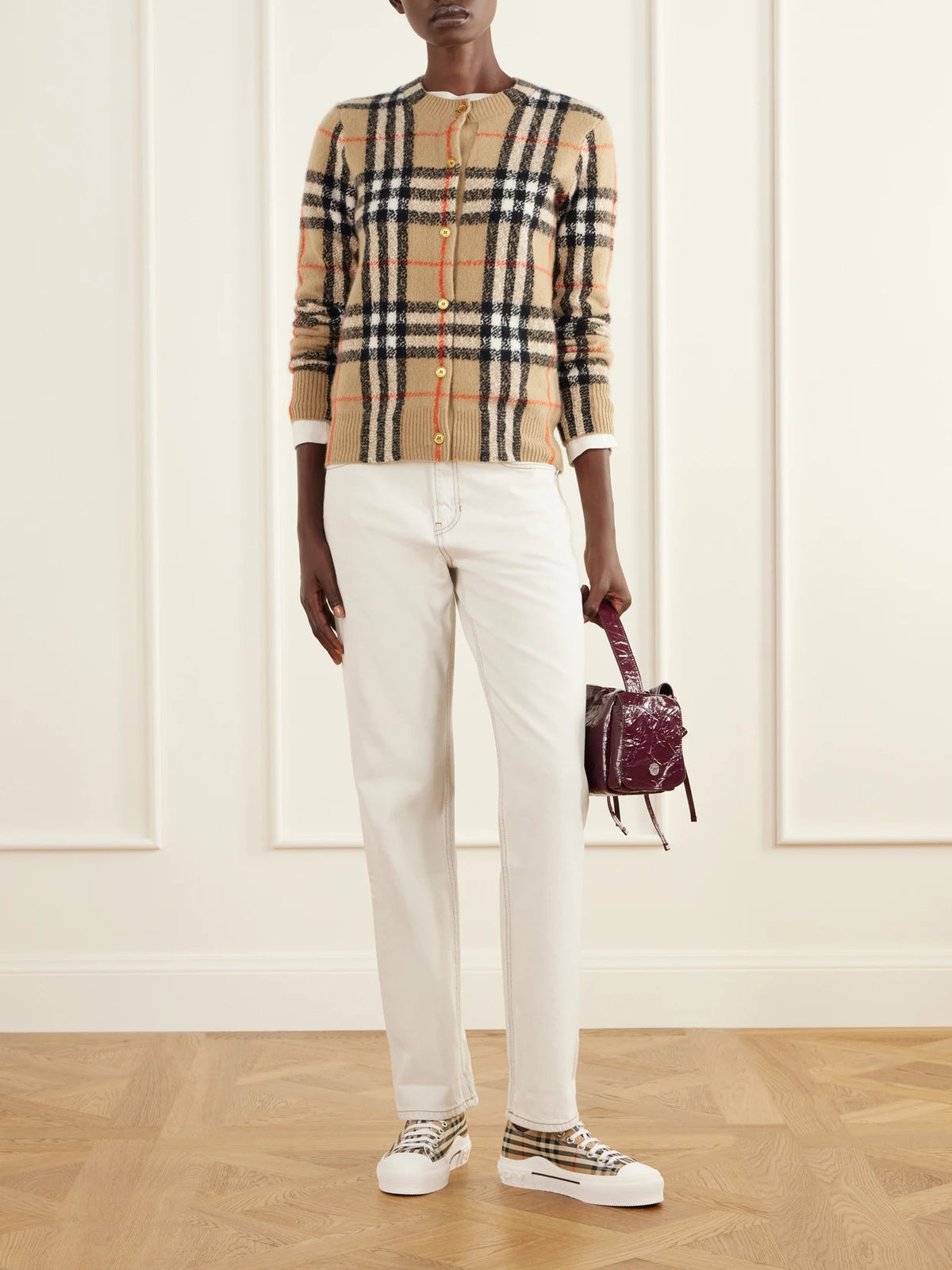 Image of Sneakers. Product name - Checked Canvas Sneakers in Beige colour by brand - Burberry
