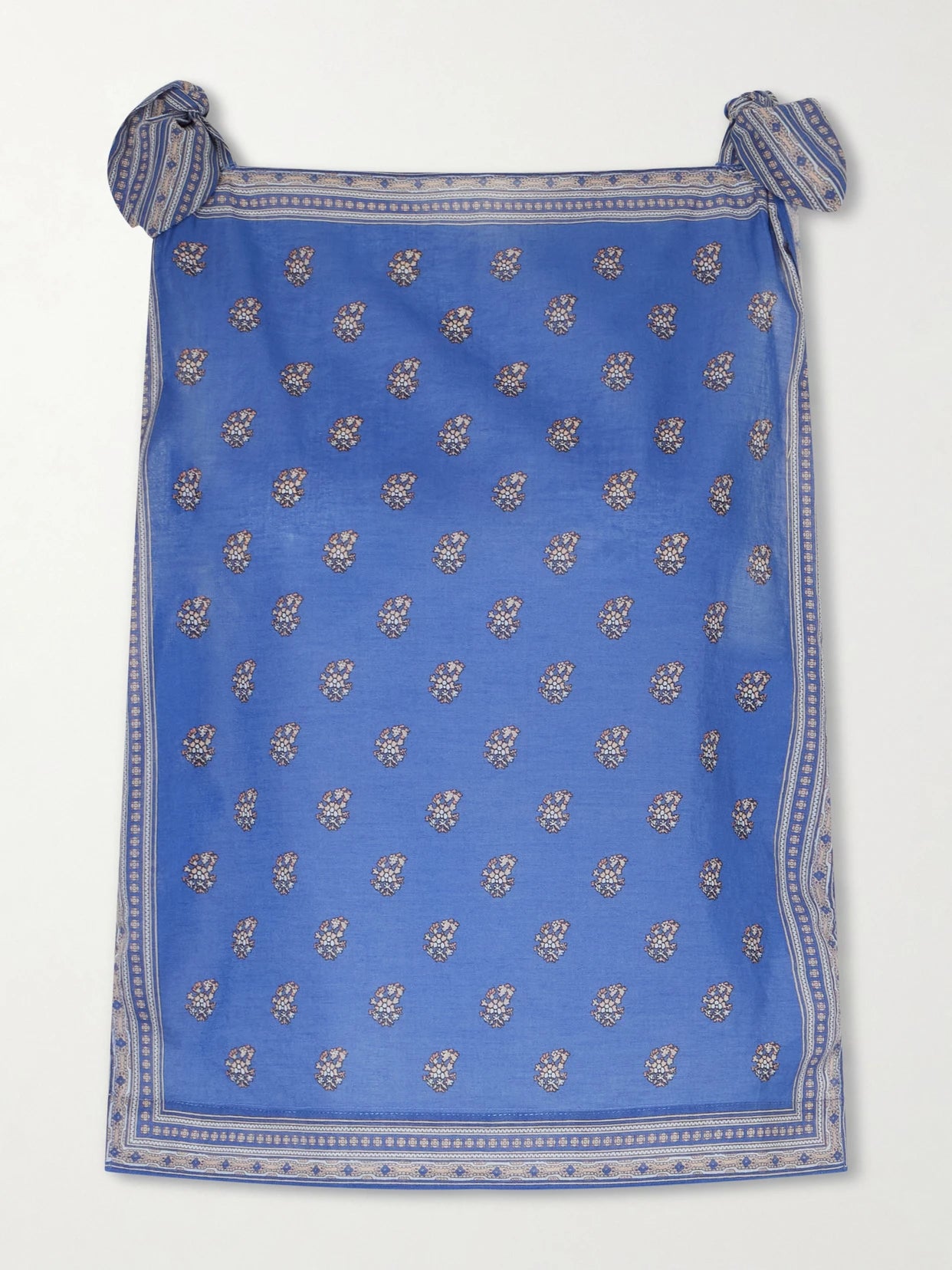Image of a model wearing Tops. Product name - Amalia Floral-print Cotton-voile Top in Blue colour by brand - DÔEN