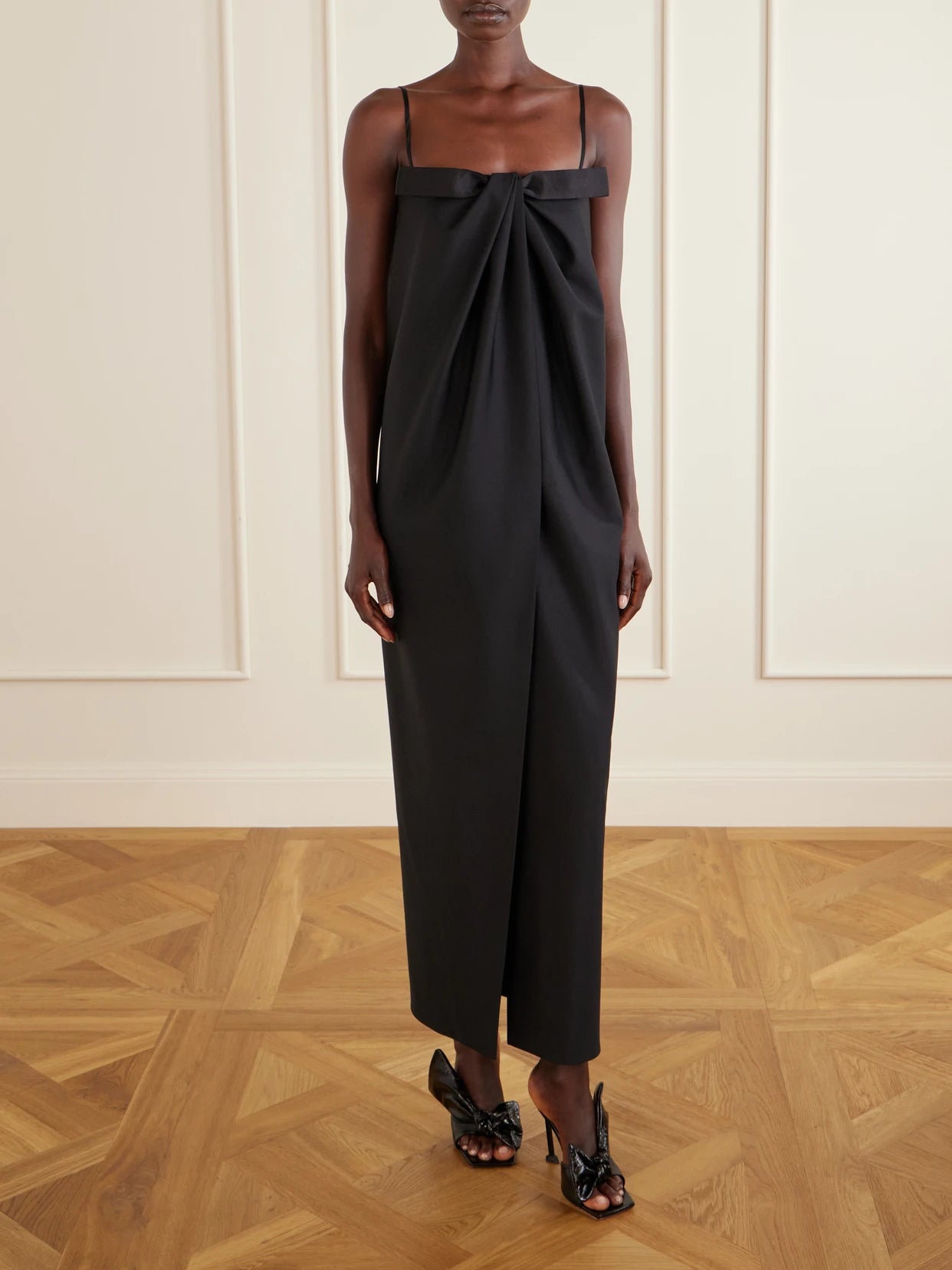 Image of Dresses. Product name - Bow-detailed Wool And Mohair-blend Maxi Dress in Black colour by brand - Givenchy