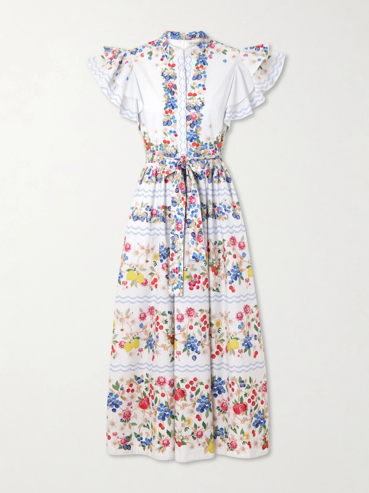 Belted Floral-print Cotton-blend Midi Dress