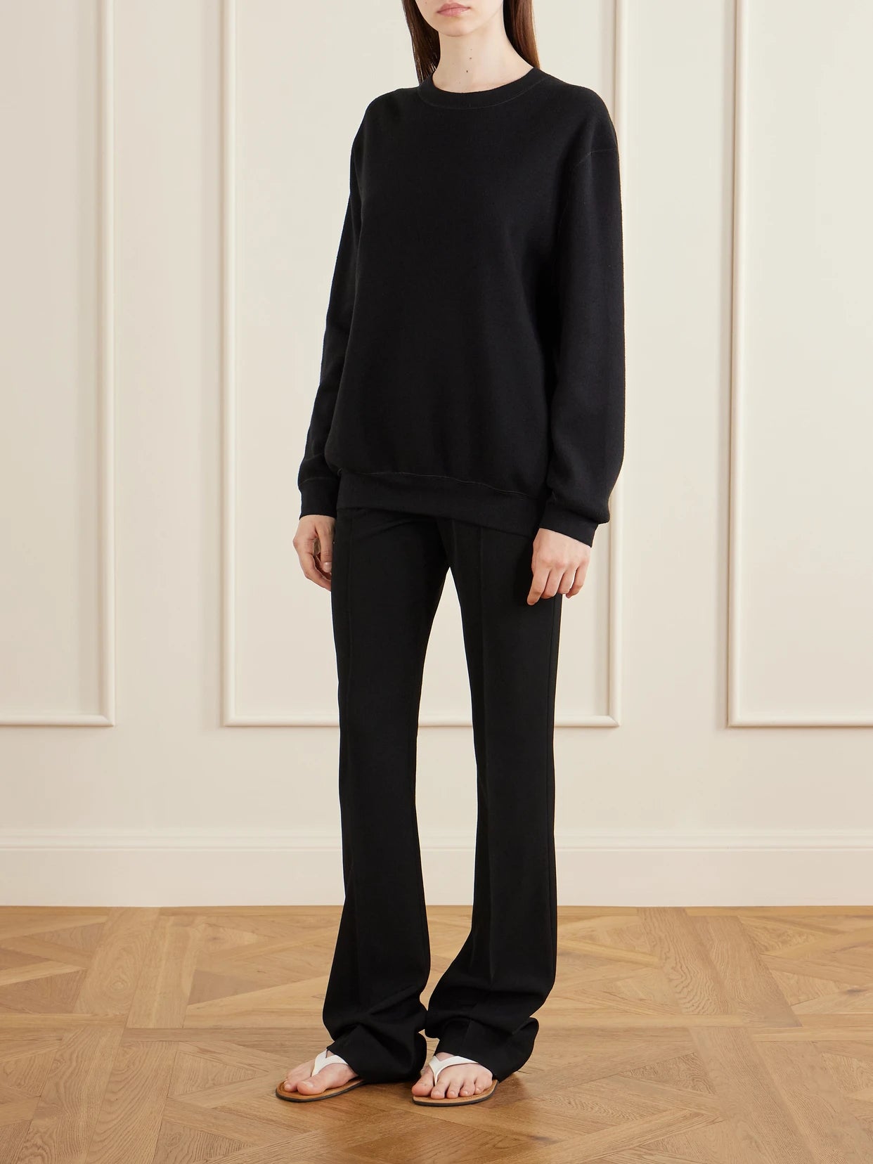Image of Sleepwear & Loungewear. Product name - Ottilie Silk And Cotton-blend Sweatshirt in Black colour by brand - The Row