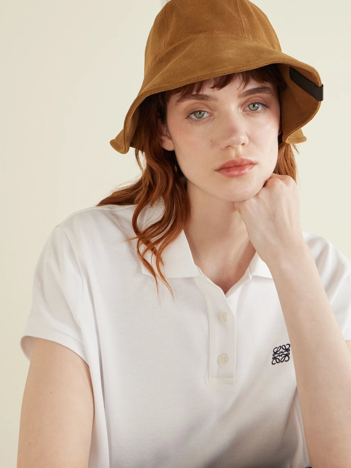 Image of Hats. Product name - Country Suede Hat in Tan colour by brand - LOEWE