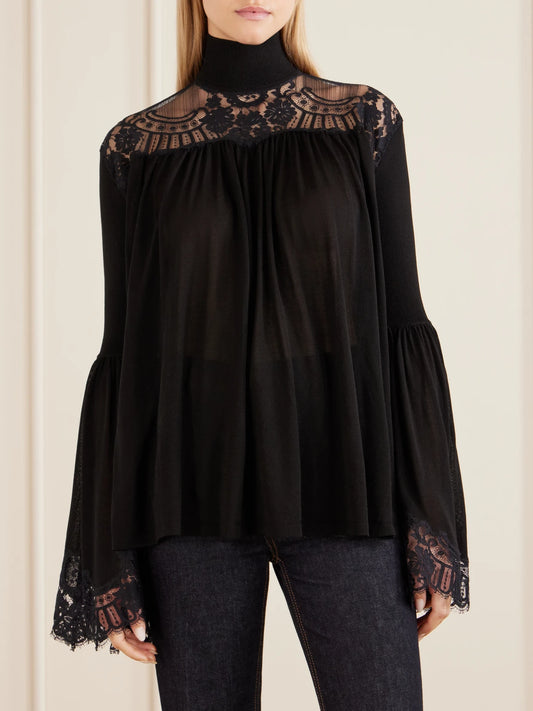Zimmermann Valiant Lace-trimmed Lyocell-blend Turtleneck Blouse