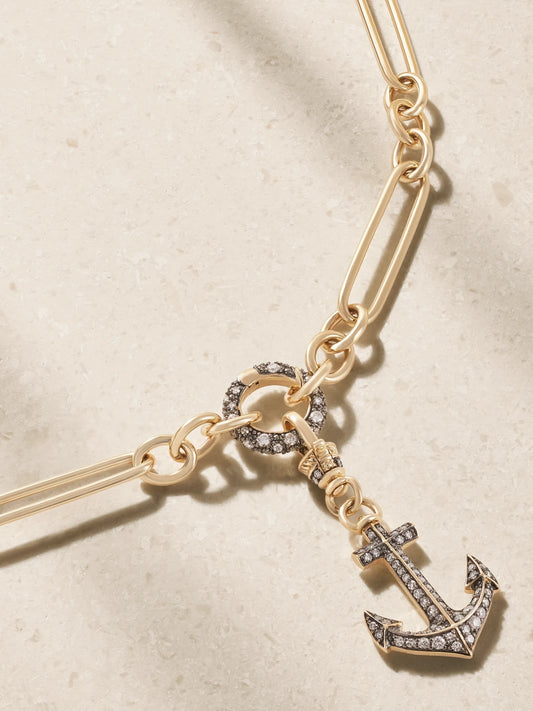 Lucy Delius Anchor 14-karat Gold Rhodium-plated Diamond Necklace