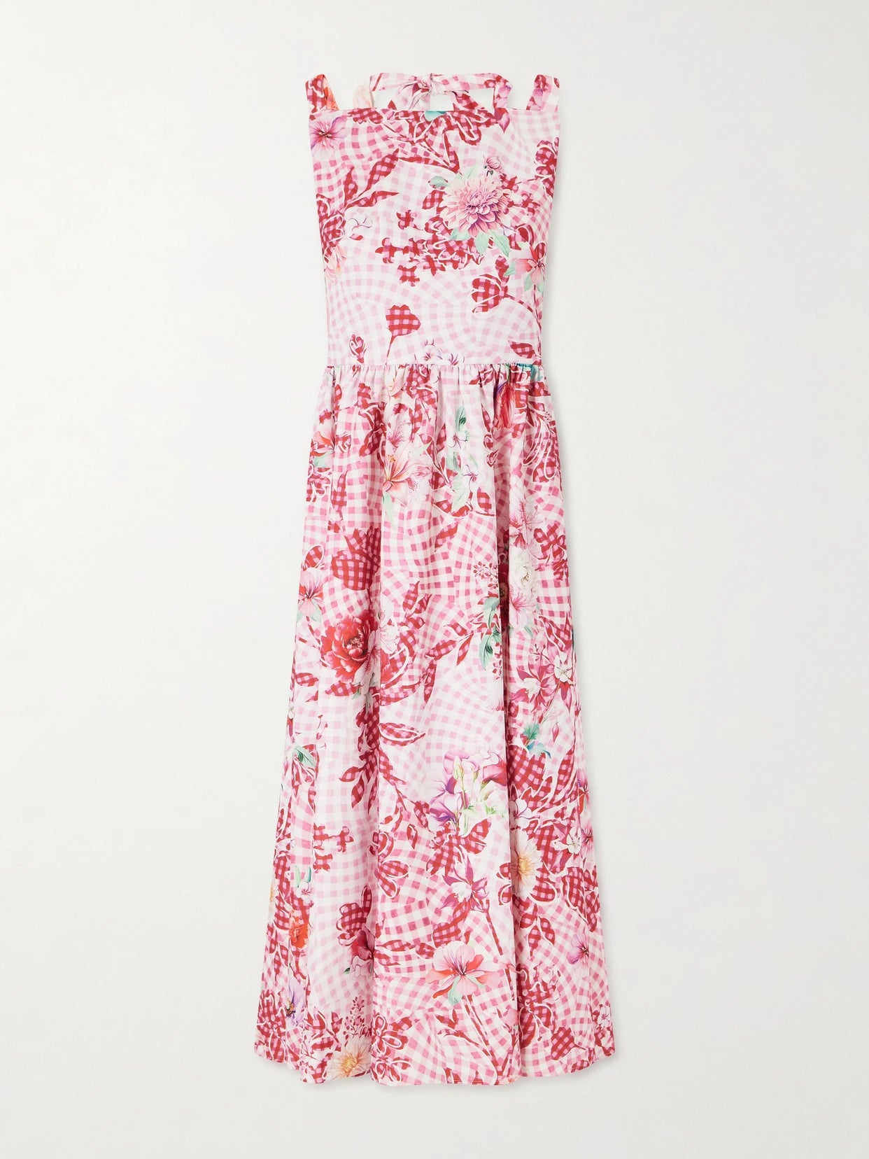 Alma Checked Floral-print Midi Dress