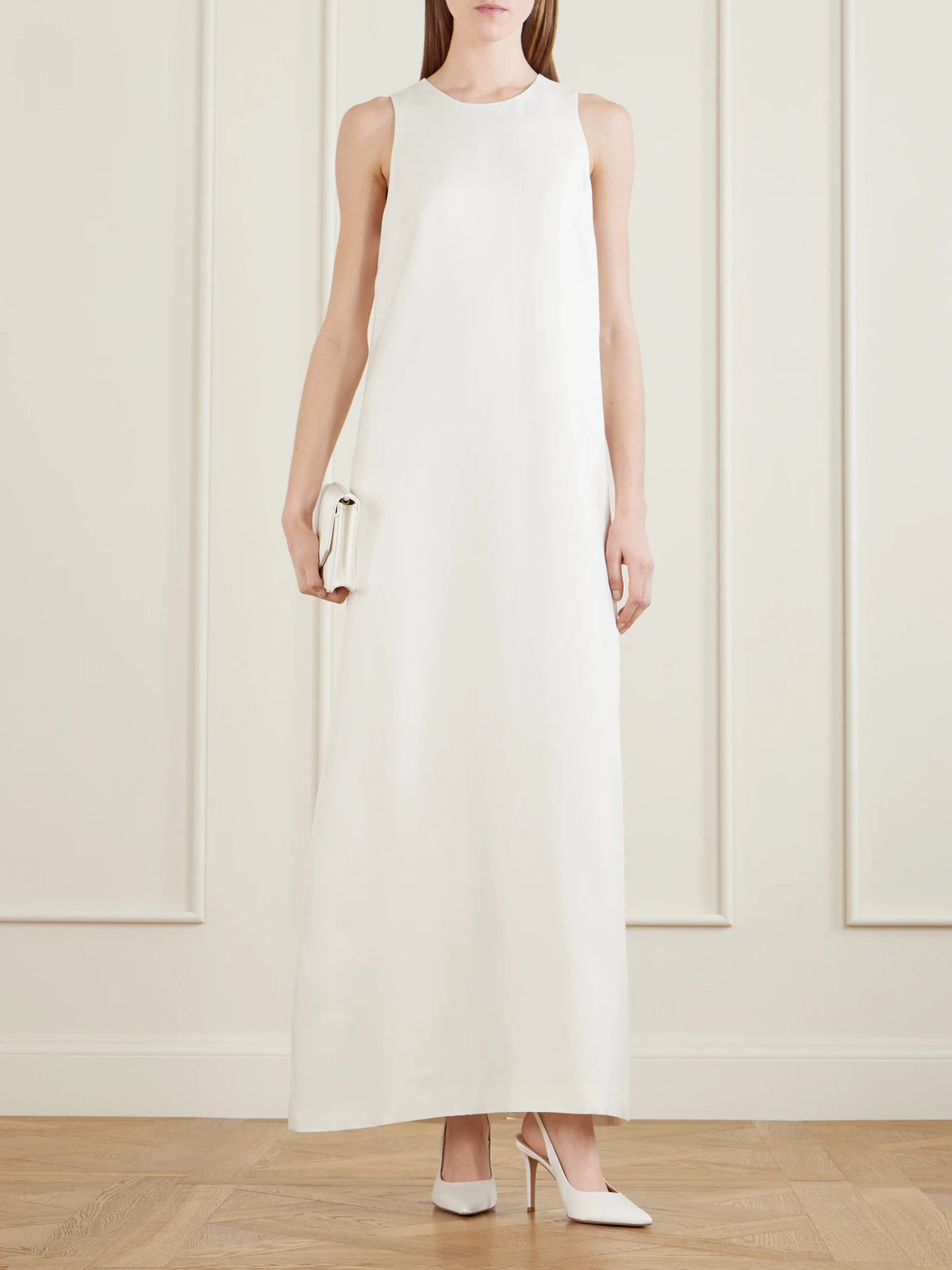 Image of Heels. Product name - Ribbon 85 Satin Slingback Pumps in White colour by brand - Gianvito Rossi