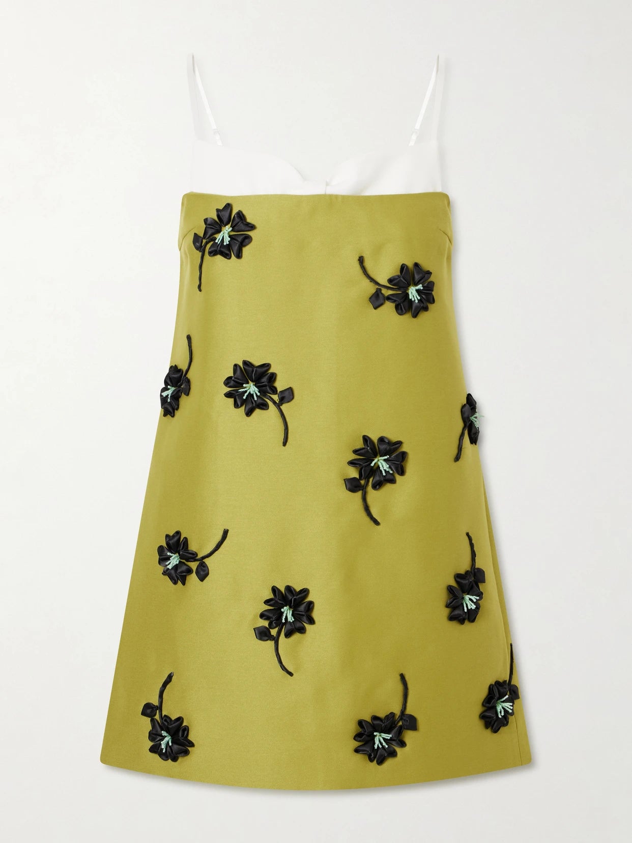 Corseted Floral-appliqué Bead-embellished Crepe Mini Dress