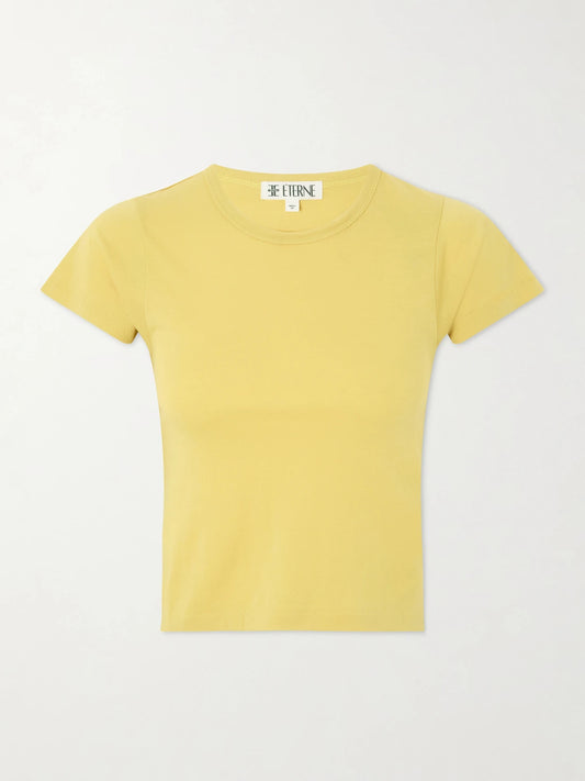 Image of a model wearing Tops. Product name - Cotton And Modal-blend T-shirt in Yellow colour by brand - ÉTERNE