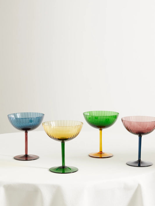 Rainbow Set Of Four Murano Glass Champagne Coupes