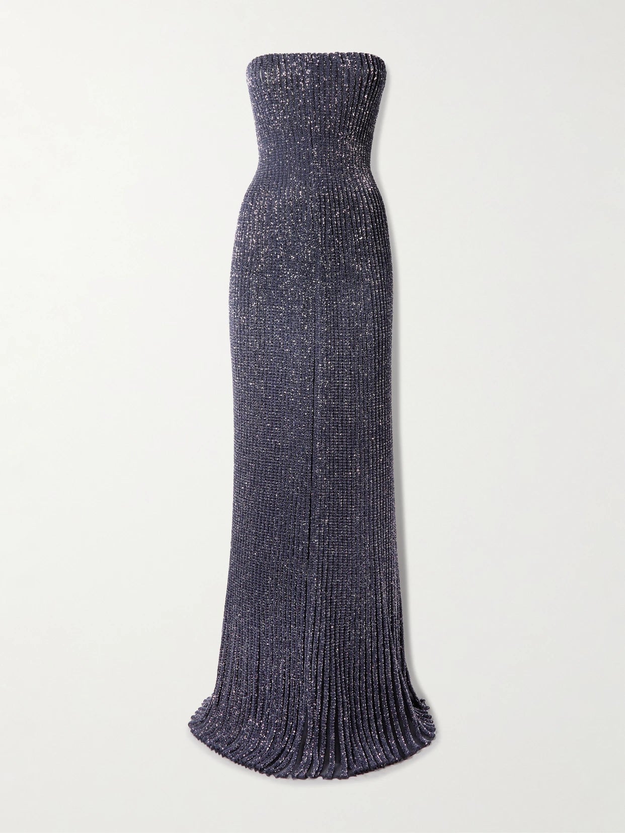 Strapless Sequin-embellished Metallic Ribbed-knit Gown