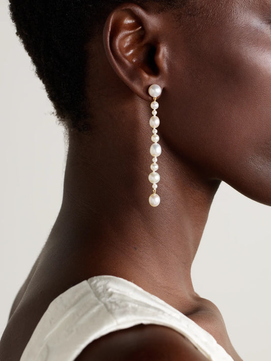 Image of Earrings. Product name - Amis De La Perle 14-karat Recycled Gold Pearl Earrings in Multi colour by brand - Sophie Bille Brahe