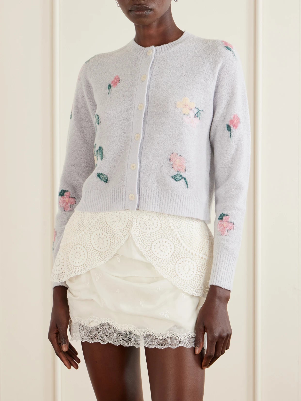 Clemence Wool-blend Floral-patterned Cardigan