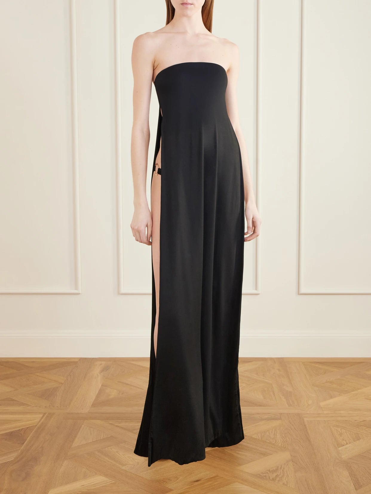 Image of Swimwear. Product name - Penelope Strapless Stretch-jersey Coverup in Black colour by brand - Taller Marmo
