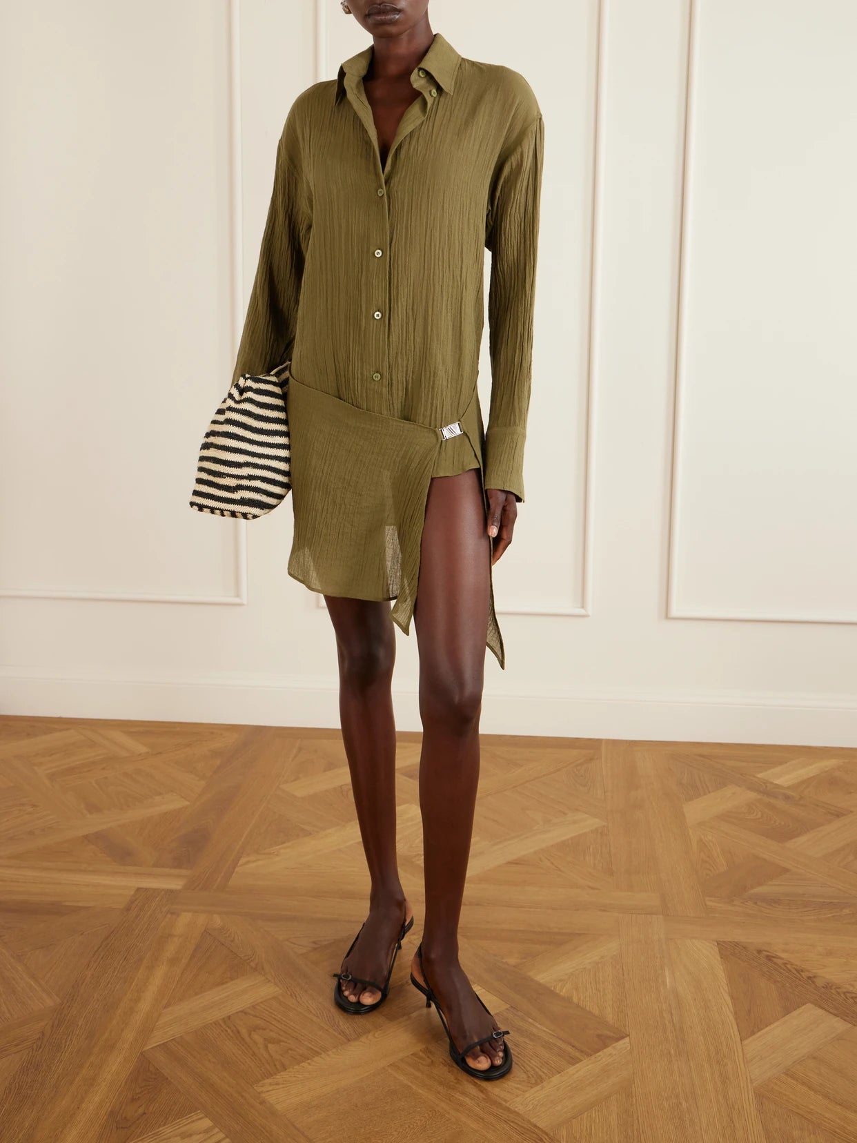 Image of Dresses. Product name - Asymmetric Cotton Mini Dress in Green colour by brand - The Attico