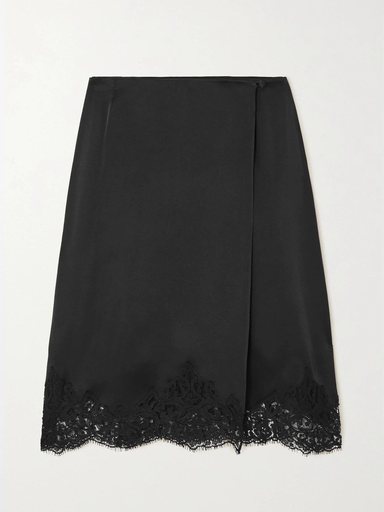 Wrap-effect Lace-trimmed Satin Skirt