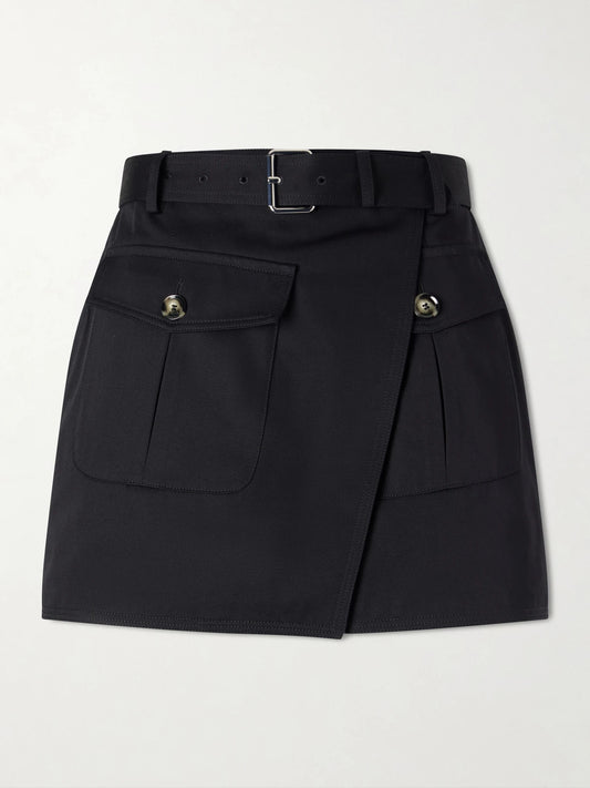 Image of a model wearing Shorts. Product name - Bruni Belted Cotton-drill Shorts in Black colour by brand - Proenza Schouler