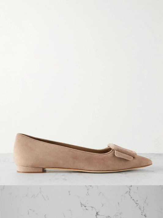 Maysale Buckled Suede Point-toe Flats