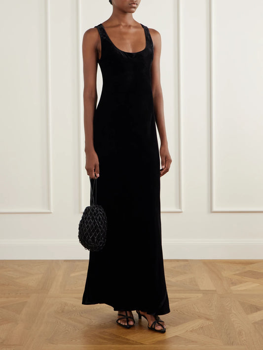 Image of Dresses. Product name - Velvet Maxi Dress in Black colour by brand - RÓHE