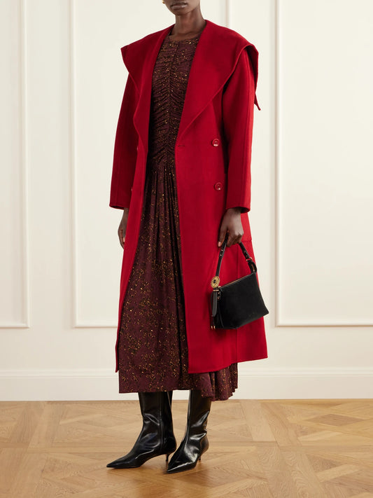 Image of Coats & Jackets. Product name - Rory Double-breasted Belted Brushed Wool And Cashmere-blend Coat in Red colour by brand - Ulla Johnson