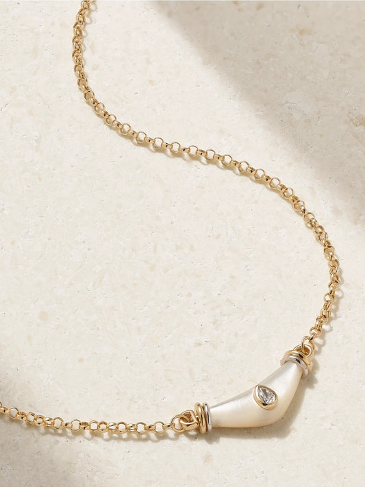 Karma 18-karat Yellow And White Gold, Mother-of-pearl And Diamond Necklace