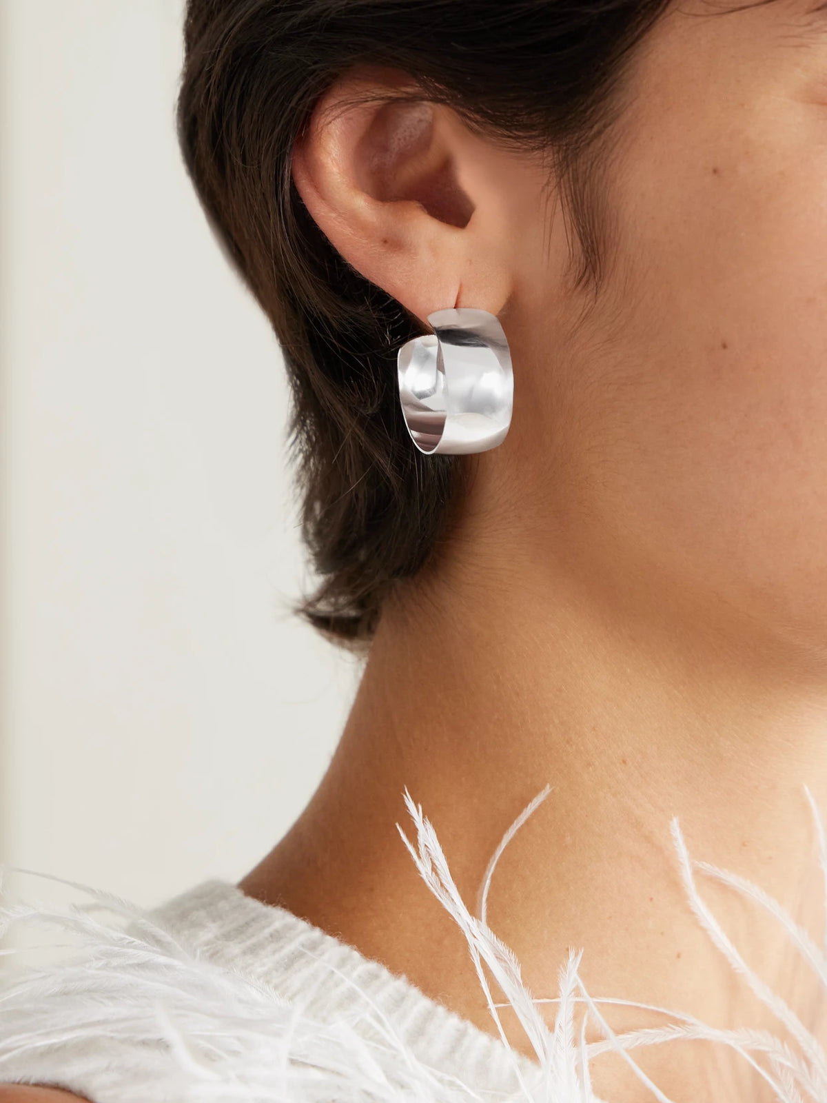 Image of Earrings. Product name - Midi Dome Sterling Silver Hoop Earrings in Multi colour by brand - Loren Stewart