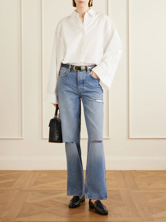 Image of Jeans. Product name - Roy Straight-leg Jeans in Mid denim colour by brand - Anine Bing