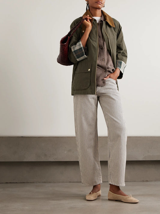 Image of Coats & Jackets. Product name - Icons Bedale Corduroy-trimmed Waxed Cotton-blend Jacket in Green colour by brand - Barbour