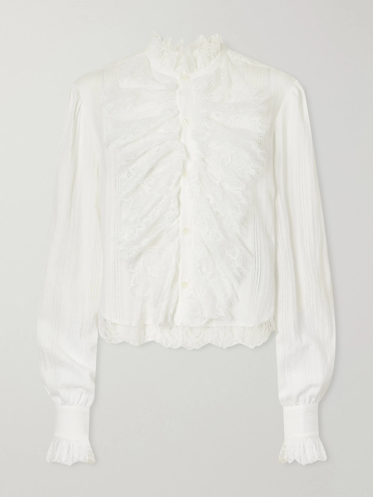 Ann Demeulemeester Freda Cropped Ruffled Lace-trimmed Openwork Cotton-jacquard Blouse