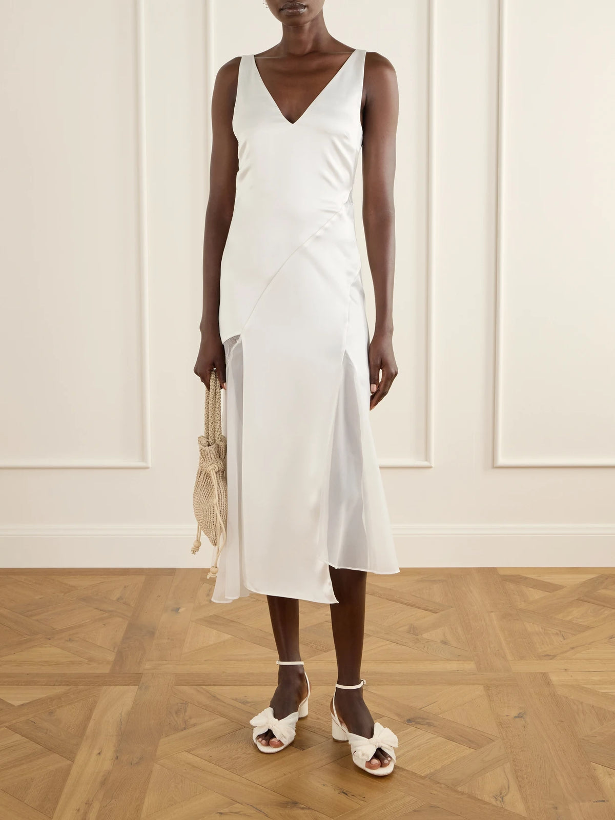 Image of Heels. Product name - Dahlia Bow-detailed Organza Sandals in Cream colour by brand - Loeffler Randall