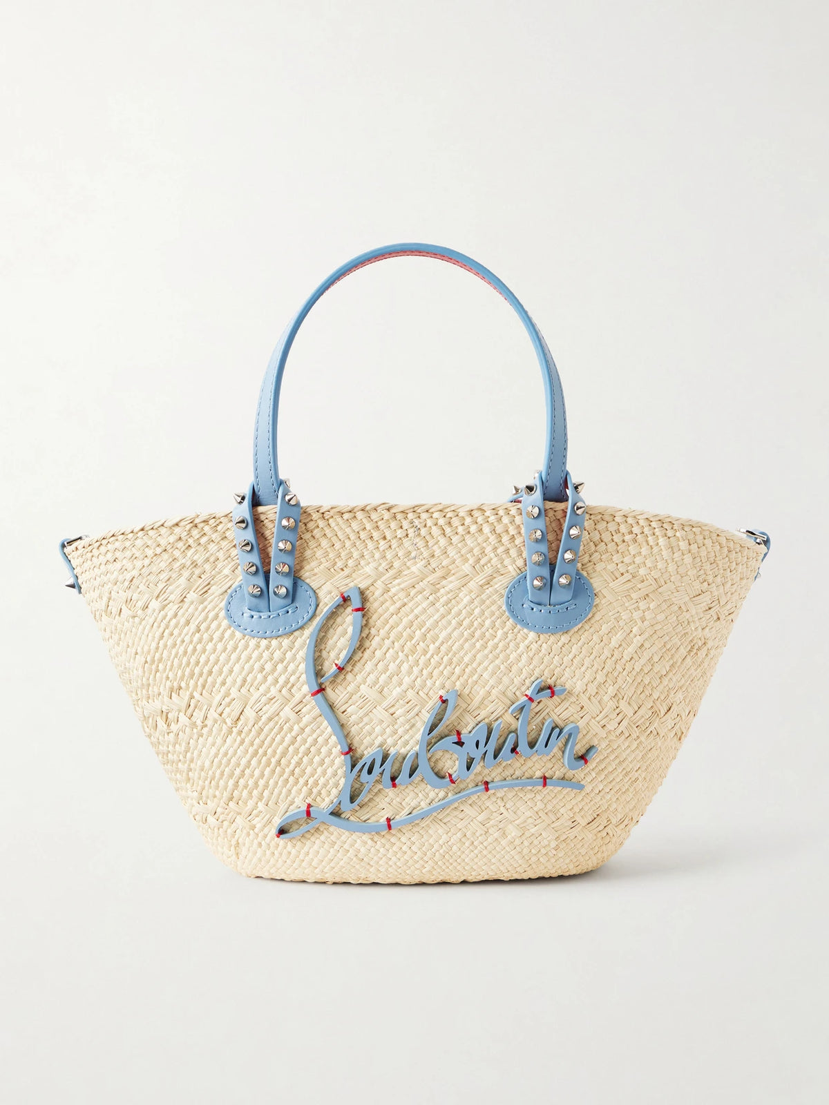 Cabata Appliquéd Studded Leather-trimmed Raffia Tote