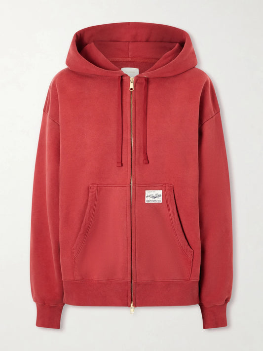 Image of Sleepwear & Loungewear. Product name - Full-zip Cotton Hoodie in Merlot colour by brand - Aimé Leon Dore