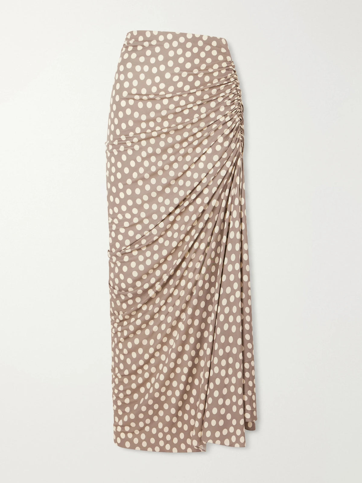 Gathered Polka-dot Jersey Midi Skirt