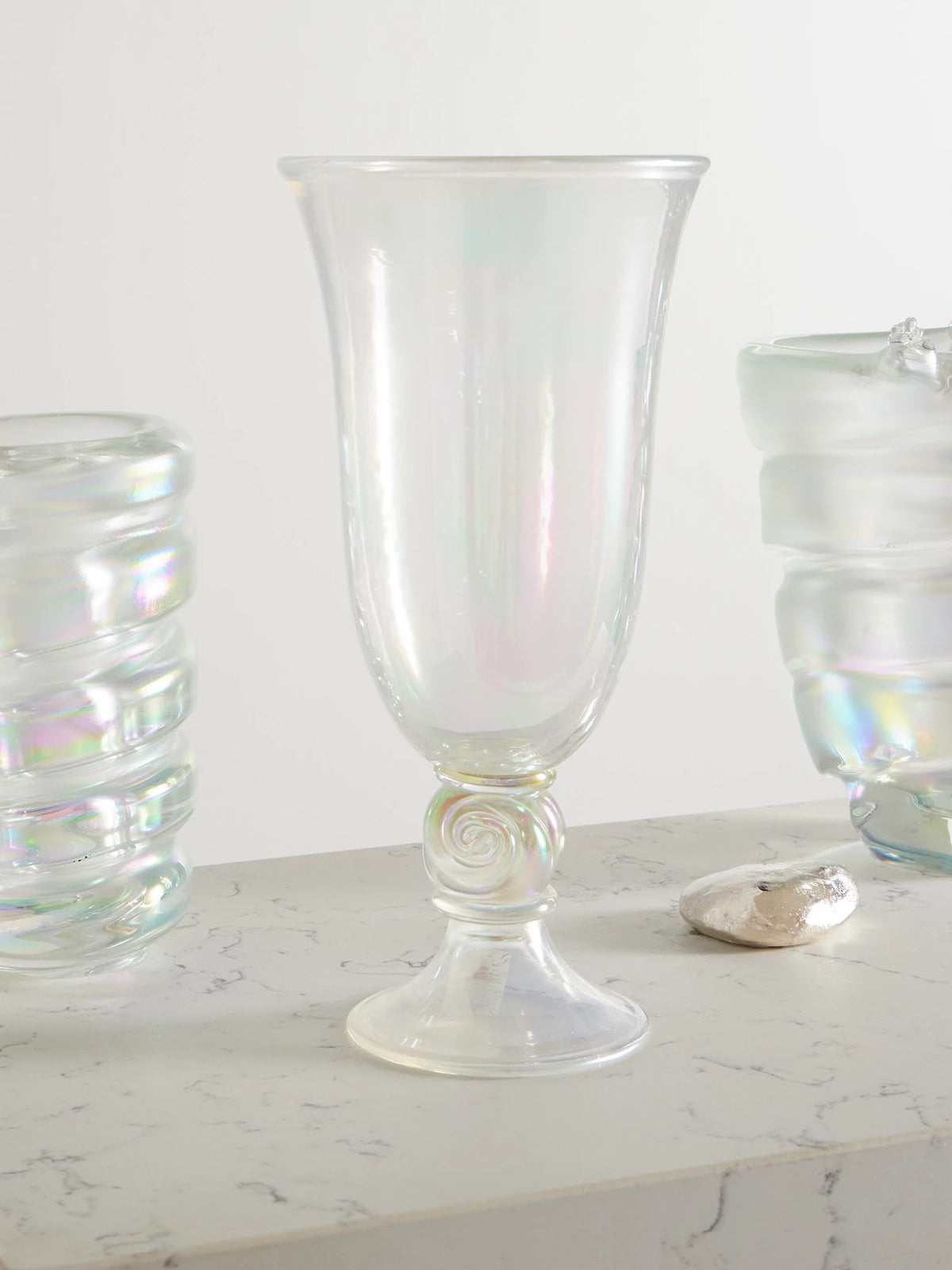 Image of Decor. Product name - Petit Escargot Iridescent Murano Glass Vase in Clear colour by brand - Sophie Bille Brahe
