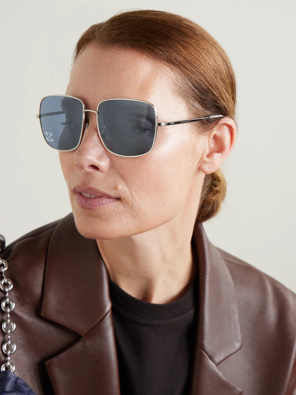 Image of Sunglasses. Product name - Triomphe Crystal-embellished Square-frame Silver-tone Sunglasses in Multi colour by brand - CELINE Eyewear