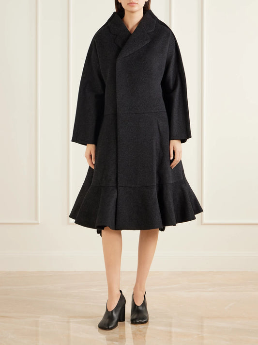 Image of Coats & Jackets. Product name - Paneled Wool And Cashmere-blend Flannel Coat in Charcoal colour by brand - Comme des Garçons Comme des Garçons