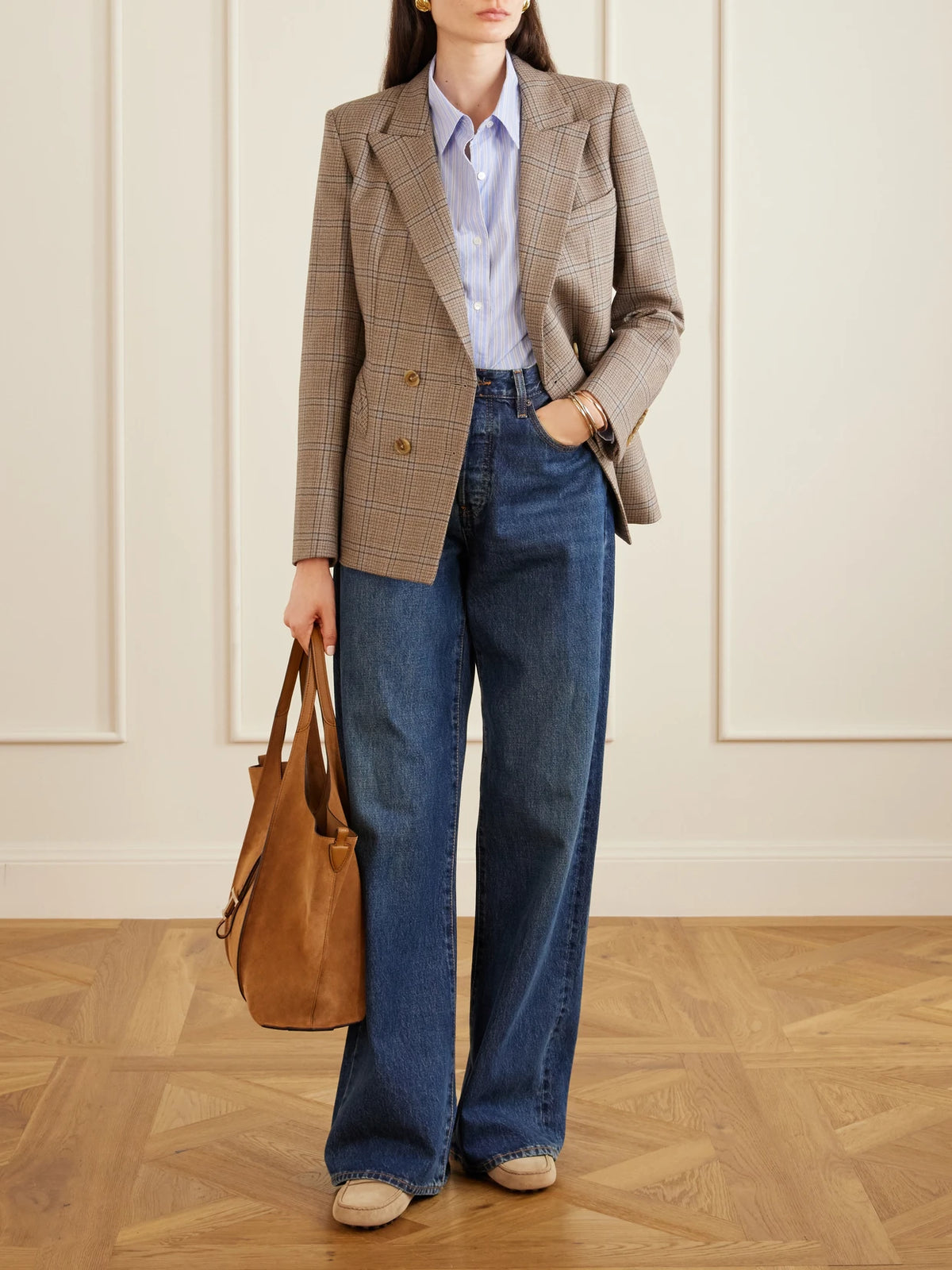 T Timeless Medium Suede Shoulder Bag