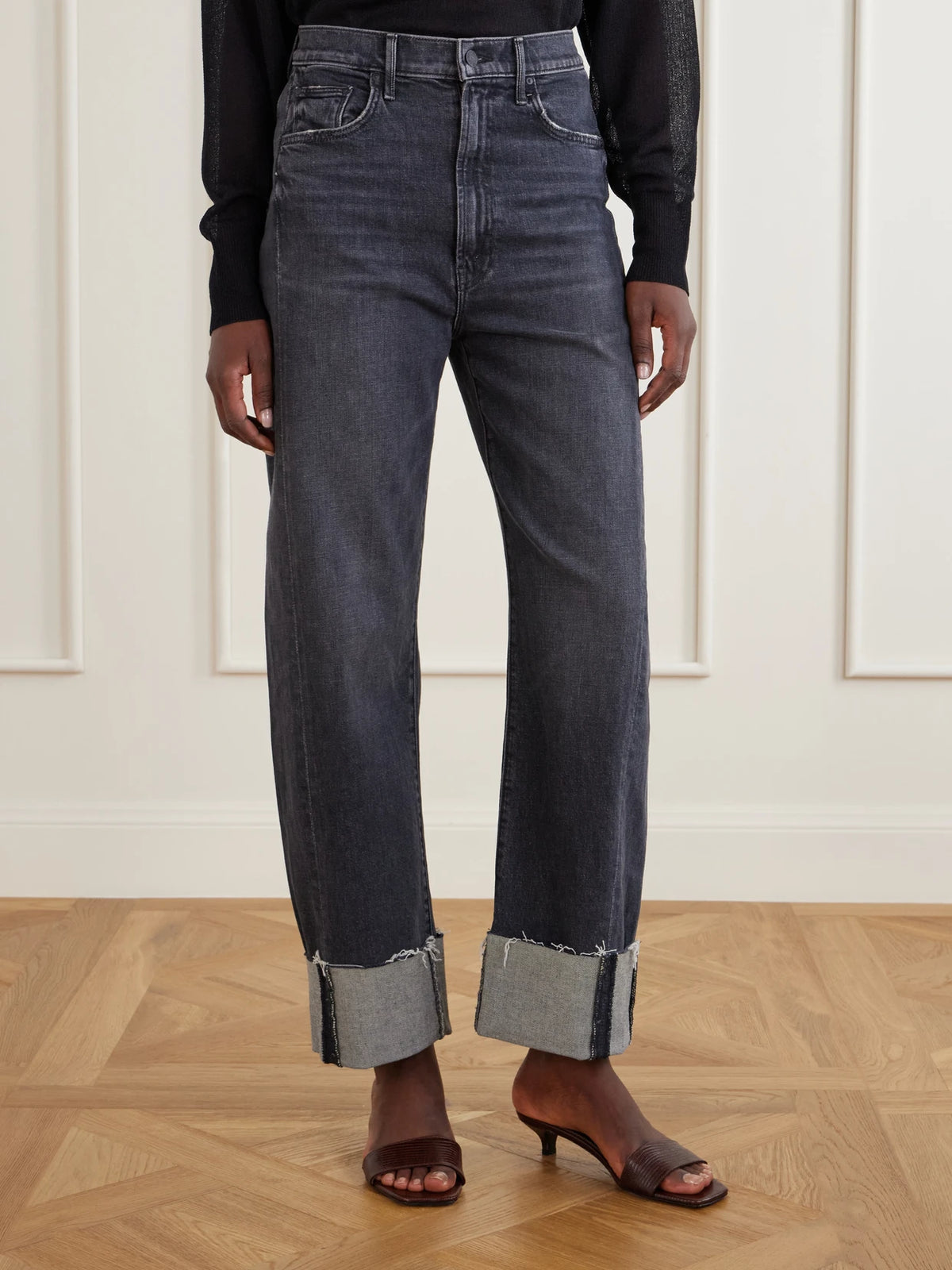 Mother The Half Pipe Ankle Cuff Fray High-rise Barrel-leg Jeans