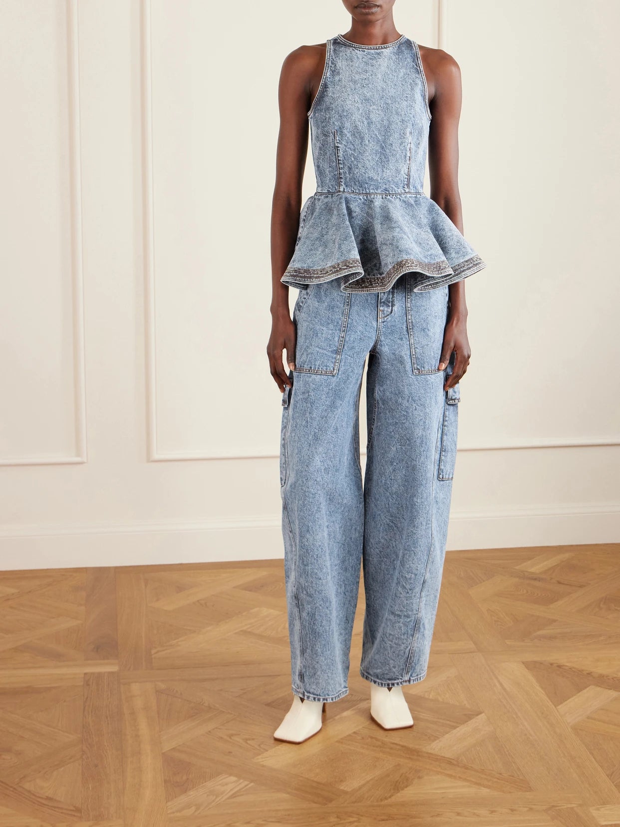 Image of Jeans. Product name - Mid-rise Barrel-leg Jeans in Light denim colour by brand - Alaïa
