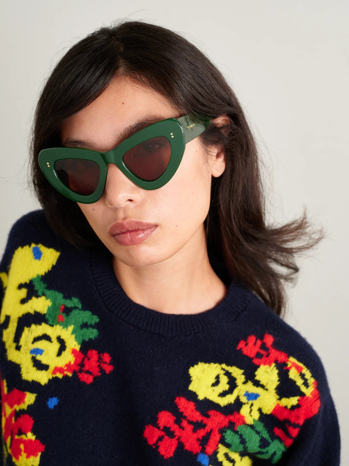 Image of Sunglasses. Product name - Butterfly Cat-eye Acetate Sunglasses in Green colour by brand - JW Anderson