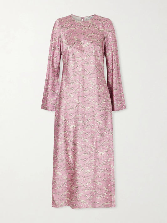 Image of Dresses. Product name - Gemma Floral-print Silk-blend Satin Maxi Dress in Pink colour by brand - Veronica Beard
