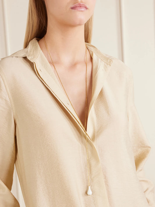 Image of Necklaces. Product name - Drop Crystal-embellished Silver Necklace in Gold colour by brand - TOTEME