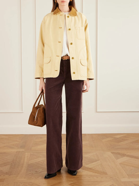 Image of Coats & Jackets. Product name - Pascual Corduroy-trimmed Cotton-canvas Jacket in Beige colour by brand - DÔEN