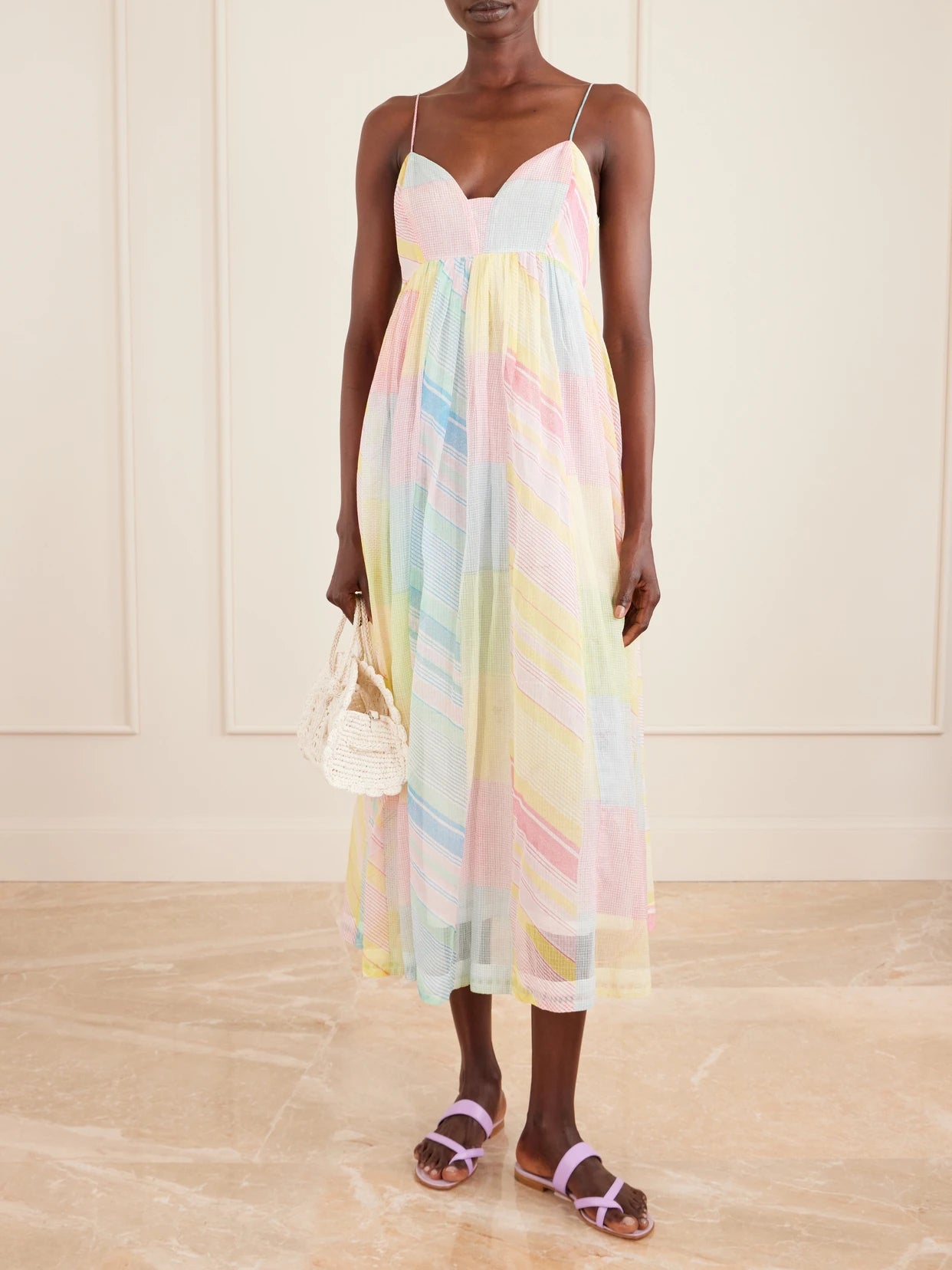 Image of Dresses. Product name - Yuru Printed Handwoven Cotton-kota Midi Dress in Multi colour by brand - Eka