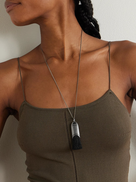Image of Necklaces. Product name - Personal Brush Silver-tone And Horse Hair Necklace in Multi colour by brand - LEMAIRE