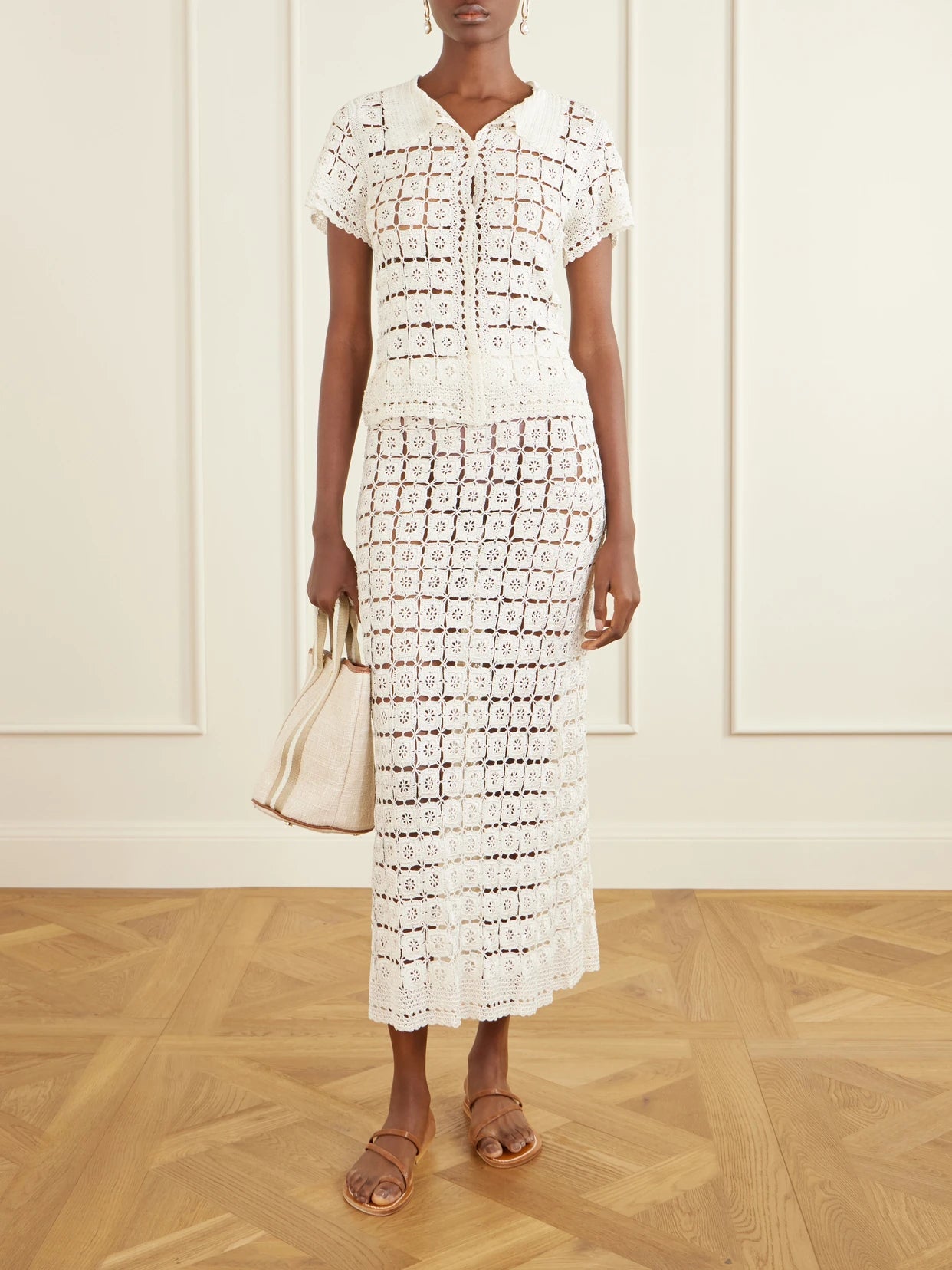 Image of Shirts. Product name - Crocheted Shirt in Cream colour by brand - Calle Del Mar